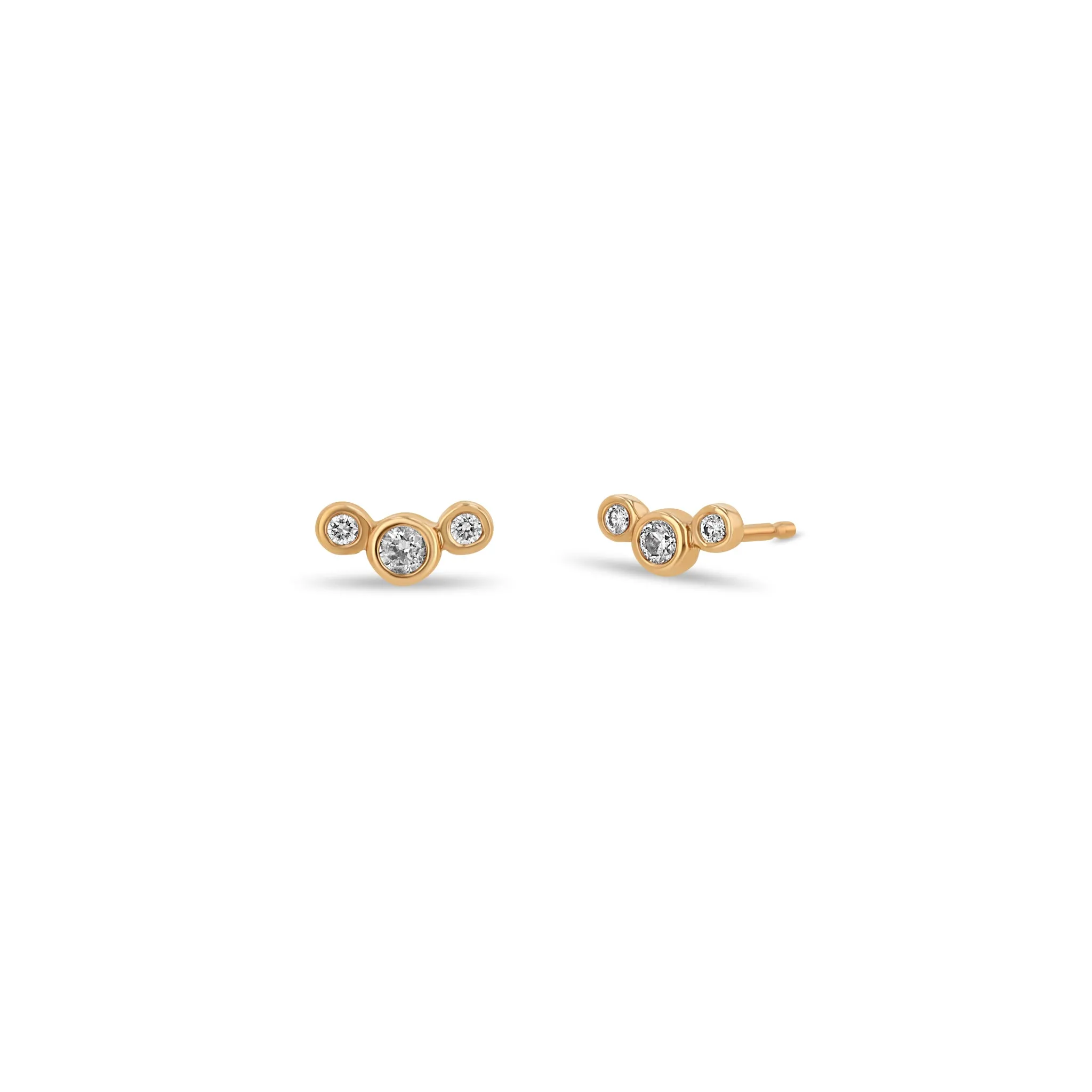 14k 3 Small Graduated Diamond Bezel Studs