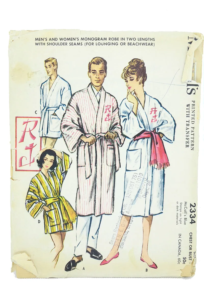 1959 McCalls 2334 Vintage His & Hers Monogrammed Robe or Beach Cover Pattern