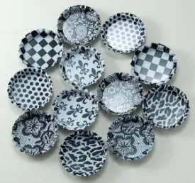 1" Two Sided French Black White Bottle Caps, pack  12