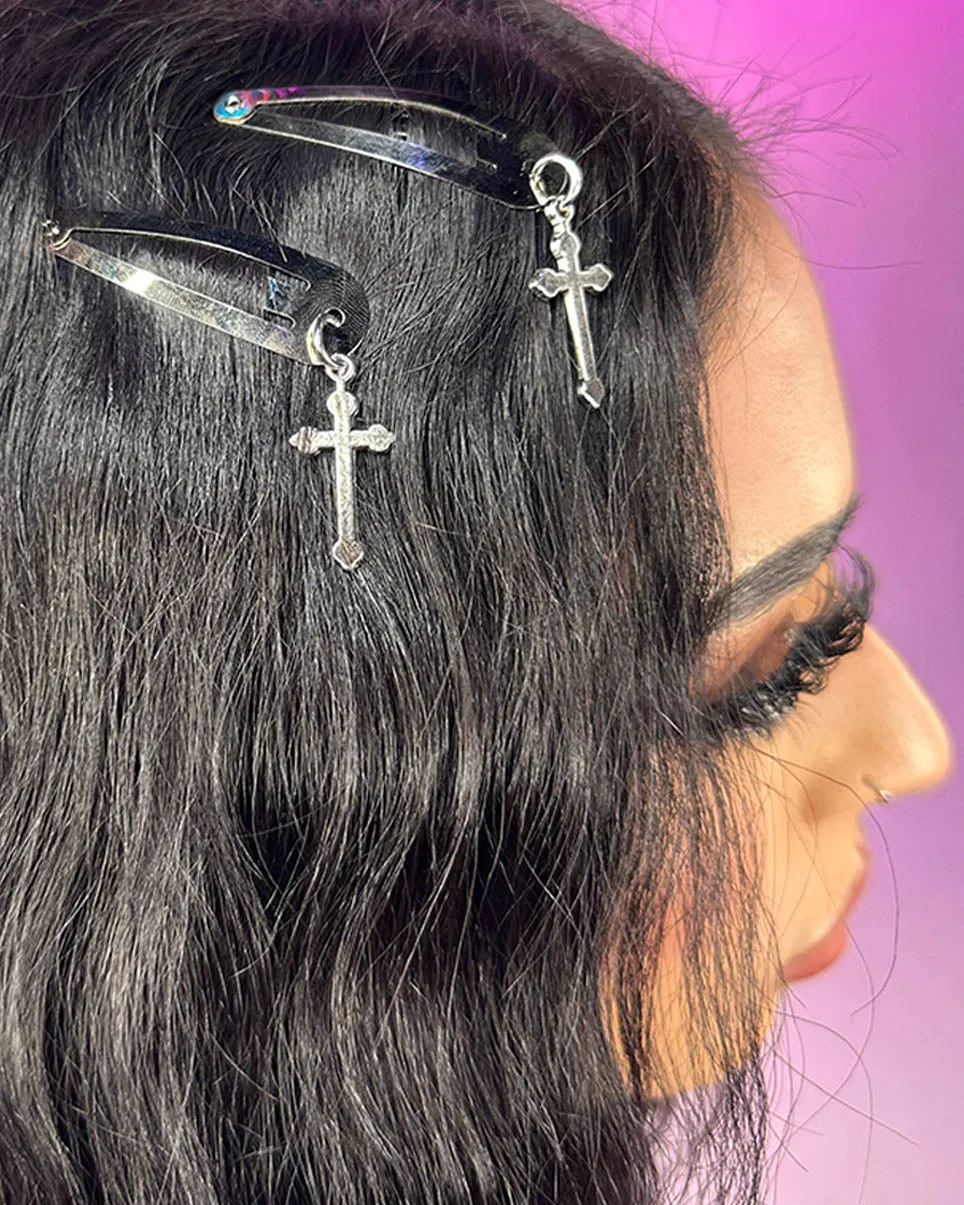 2pc Silver Cross Hair Clips