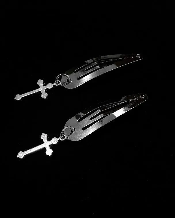 2pc Silver Cross Hair Clips
