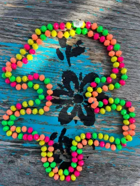 60" Hand Knotted Muted Multi NEON Bead Necklace