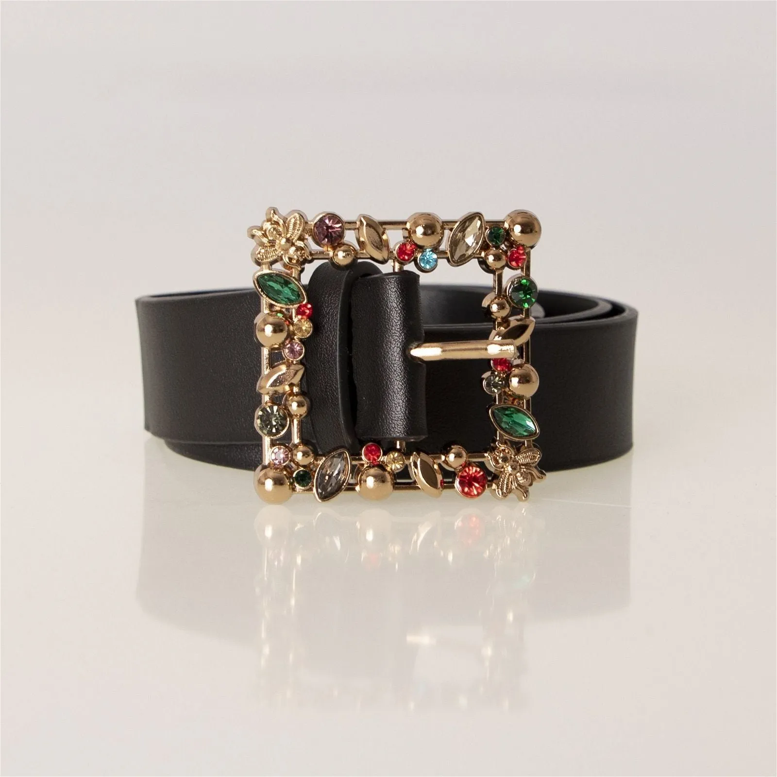 Angels Whisper Bejewelled Square Buckle PU Belt