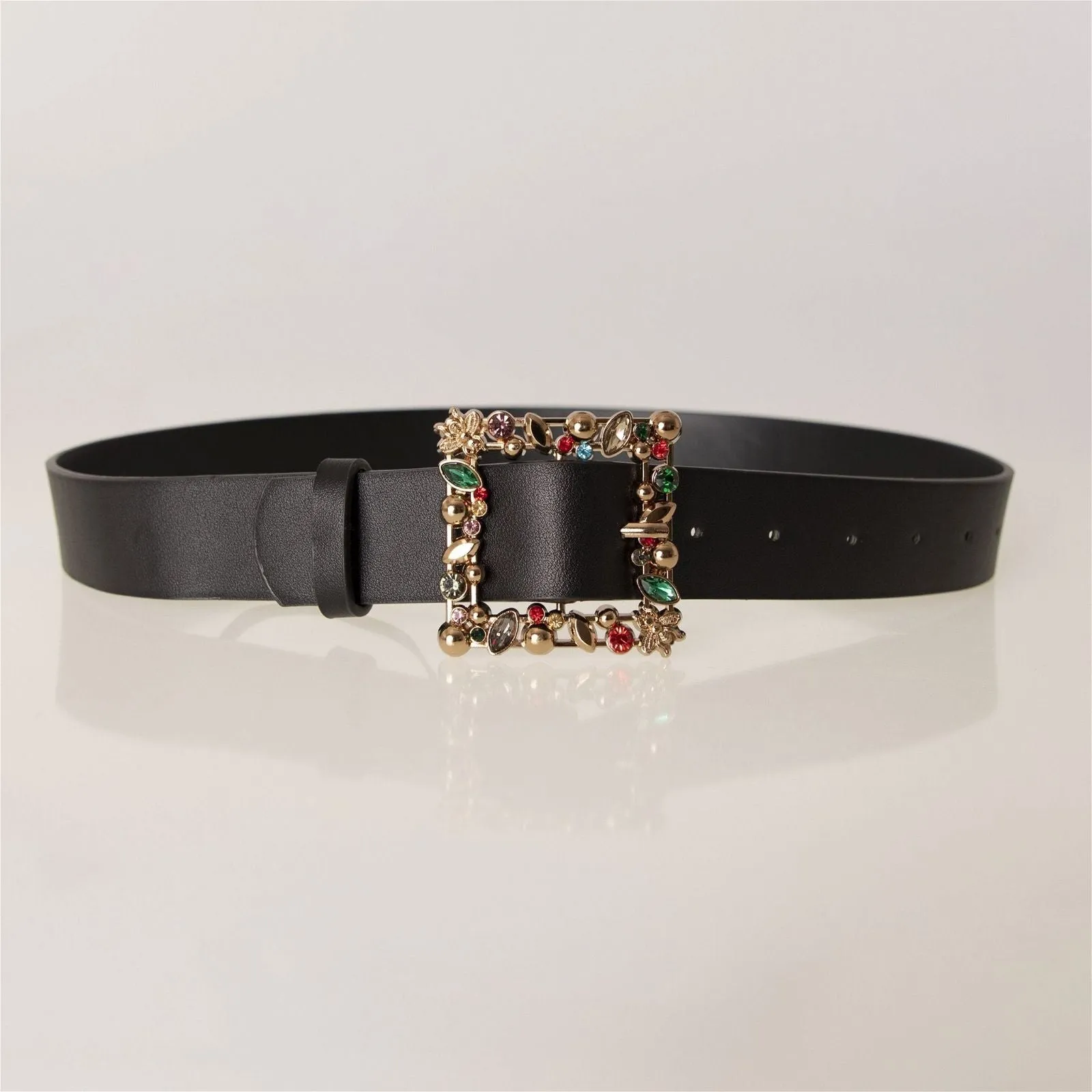 Angels Whisper Bejewelled Square Buckle PU Belt