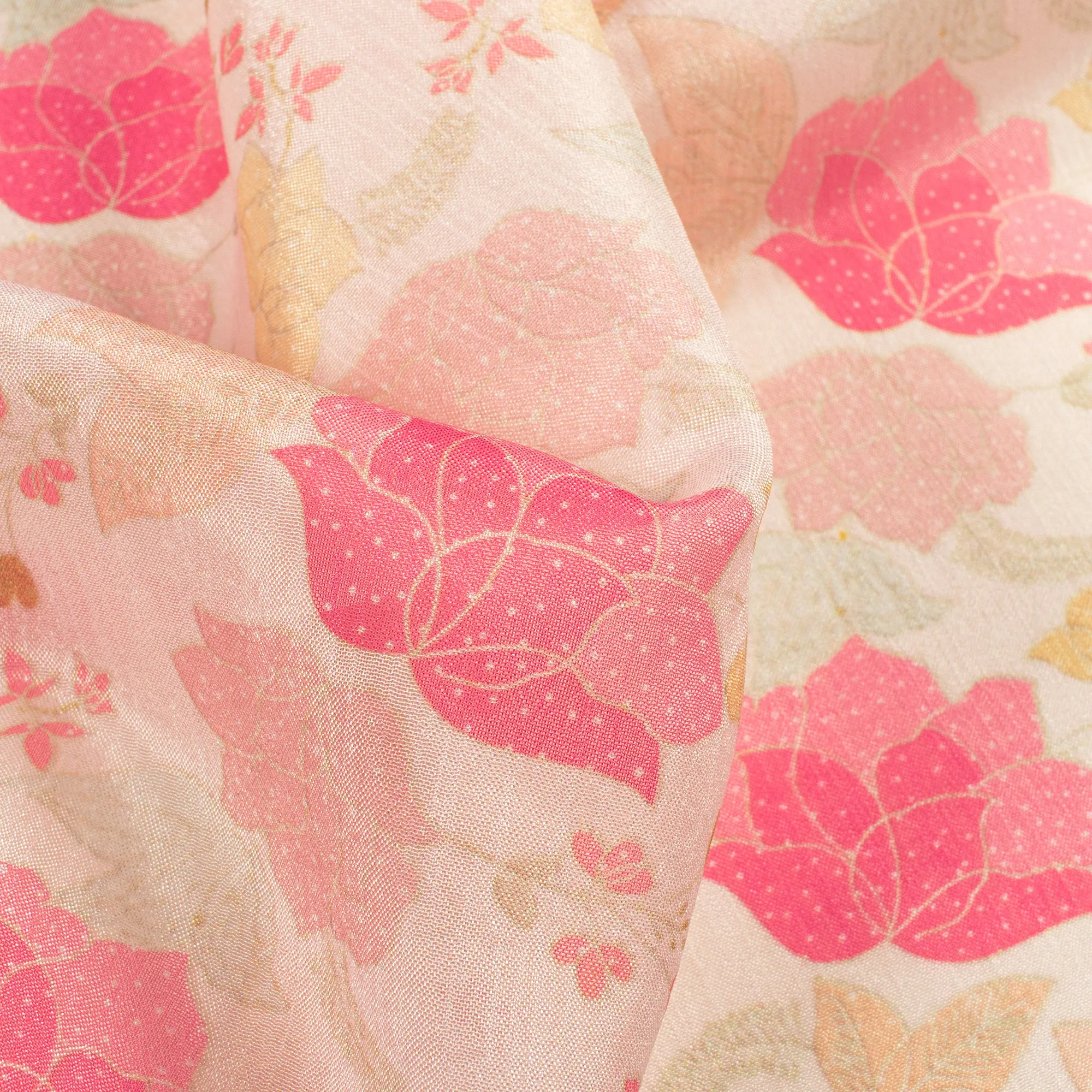 Beautiful Pink Floral Digital Print Poly Chinnon Chiffon Fabric