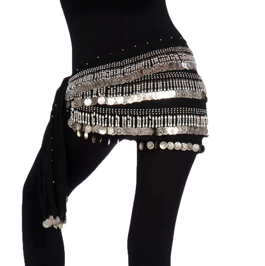 Belly Dance Chiffon Rectangular 4 Straight Rows Teardrop Hip Scarf | BELADI