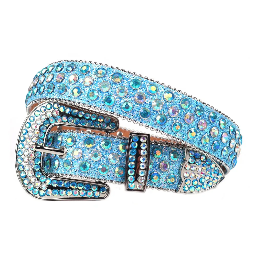 Big Size Customized Green Rhinestone Belts With Diamond For Men Bling Bling Designer Crystal Studded Leather Belt For Jeans