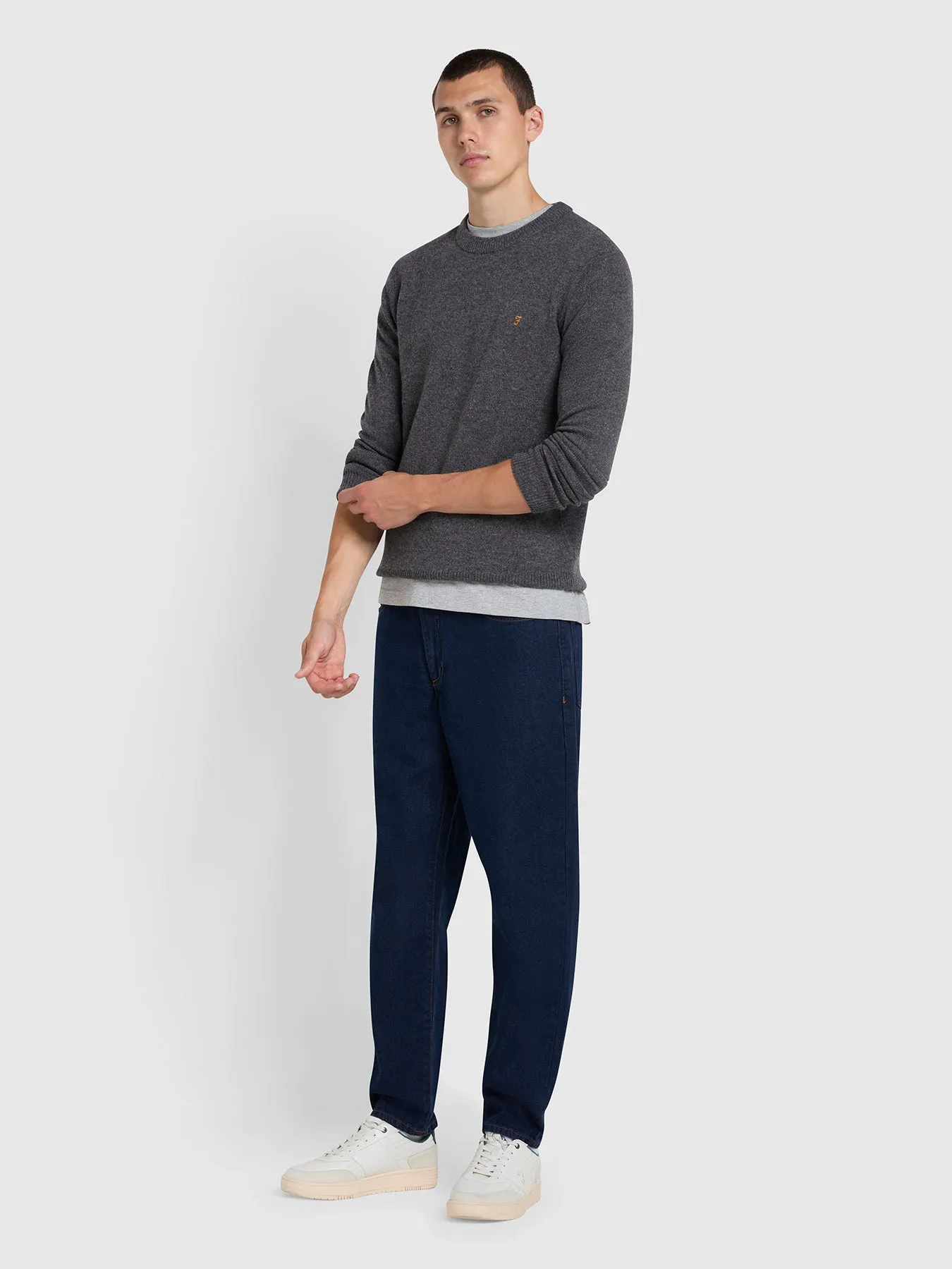 Birchall Crew Neck Lambswool Sweater In Farah Grey Marl