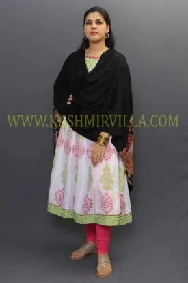 Black Color Stole Enriched With Digital Printing On Border Designed With Dew Concentration.