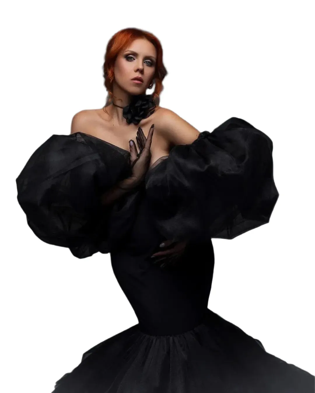 Black Puff Sleeve Mermaid Maternity Gown