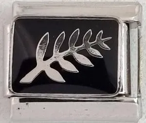 Black Silver Leaf 9mm Charm
