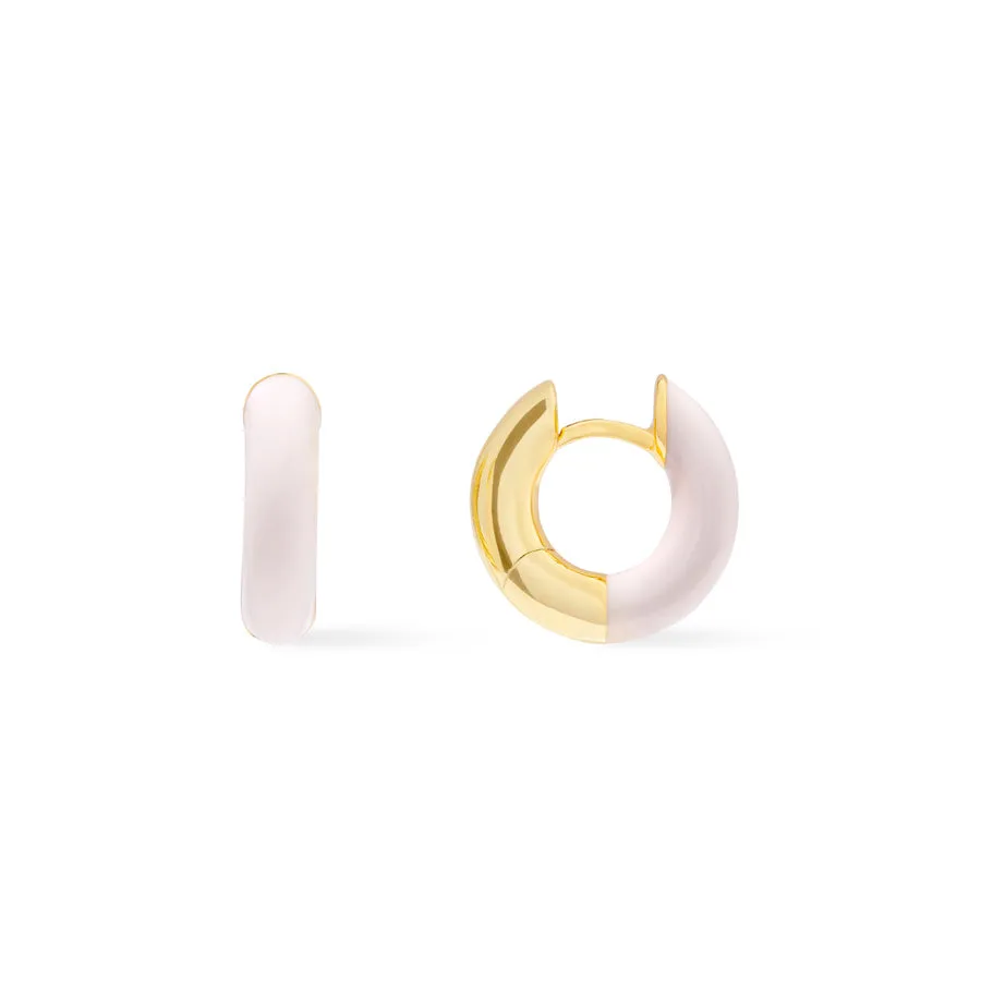 Blush Enamel Aura Gold 9mm Huggie Earrings