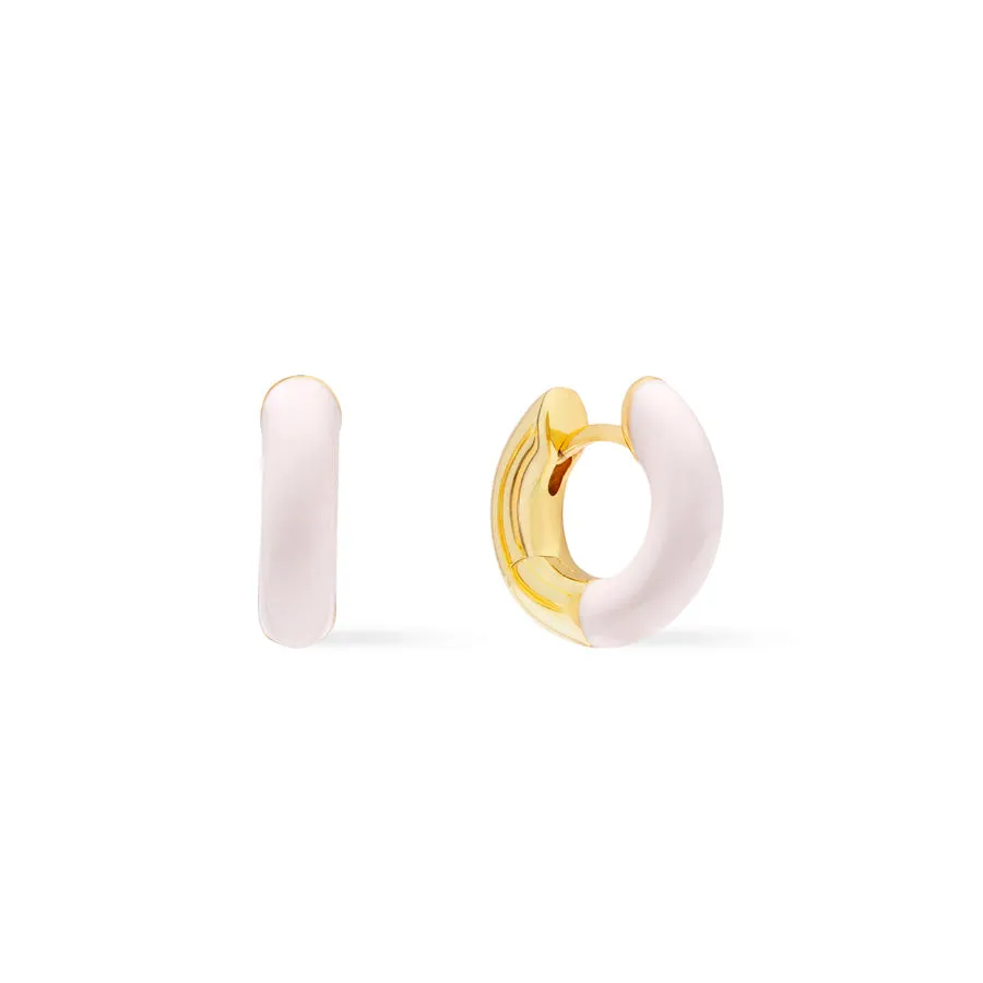 Blush Enamel Aura Gold 9mm Huggie Earrings