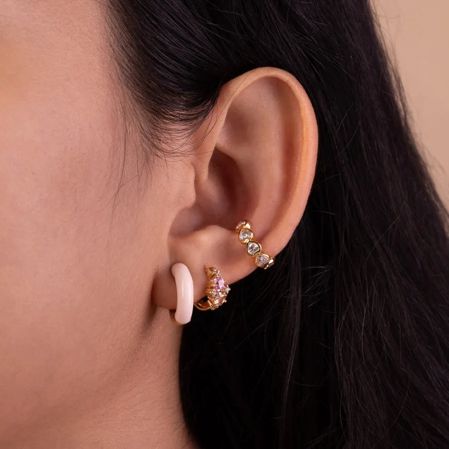 Blush Enamel Aura Gold 9mm Huggie Earrings