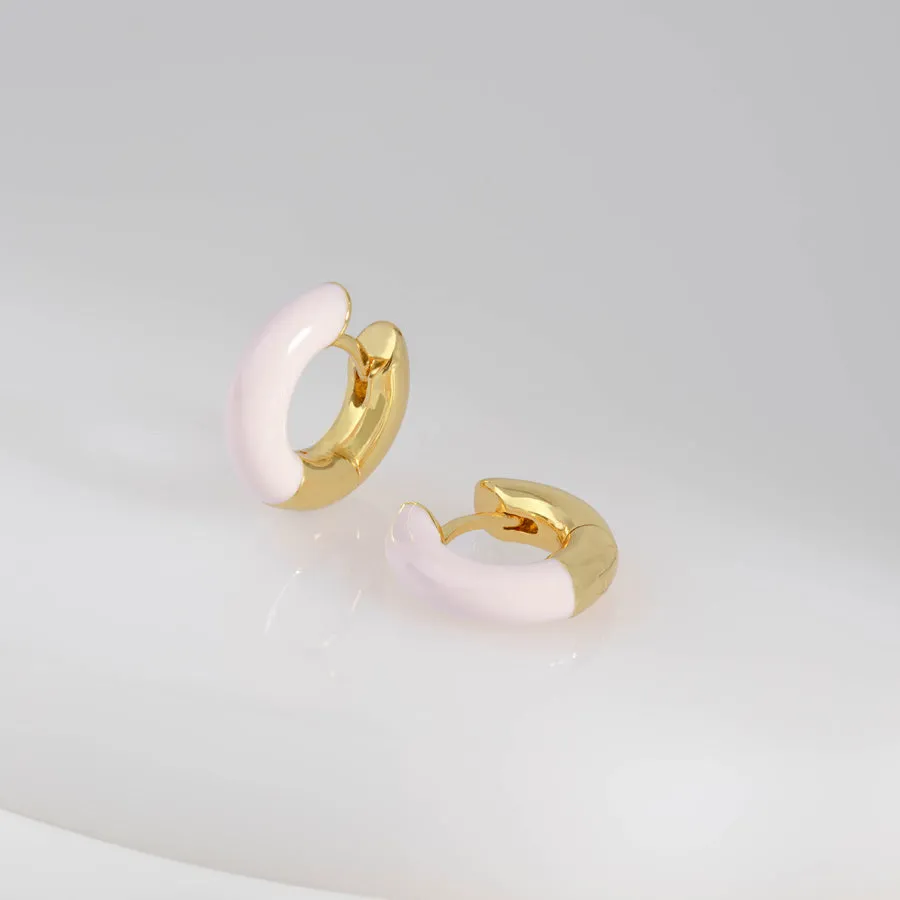Blush Enamel Aura Gold 9mm Huggie Earrings