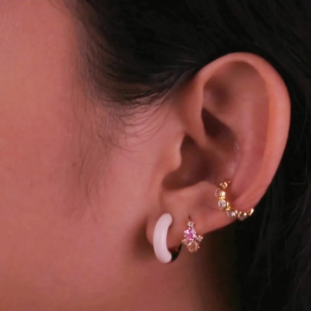 Blush Enamel Aura Gold 9mm Huggie Earrings
