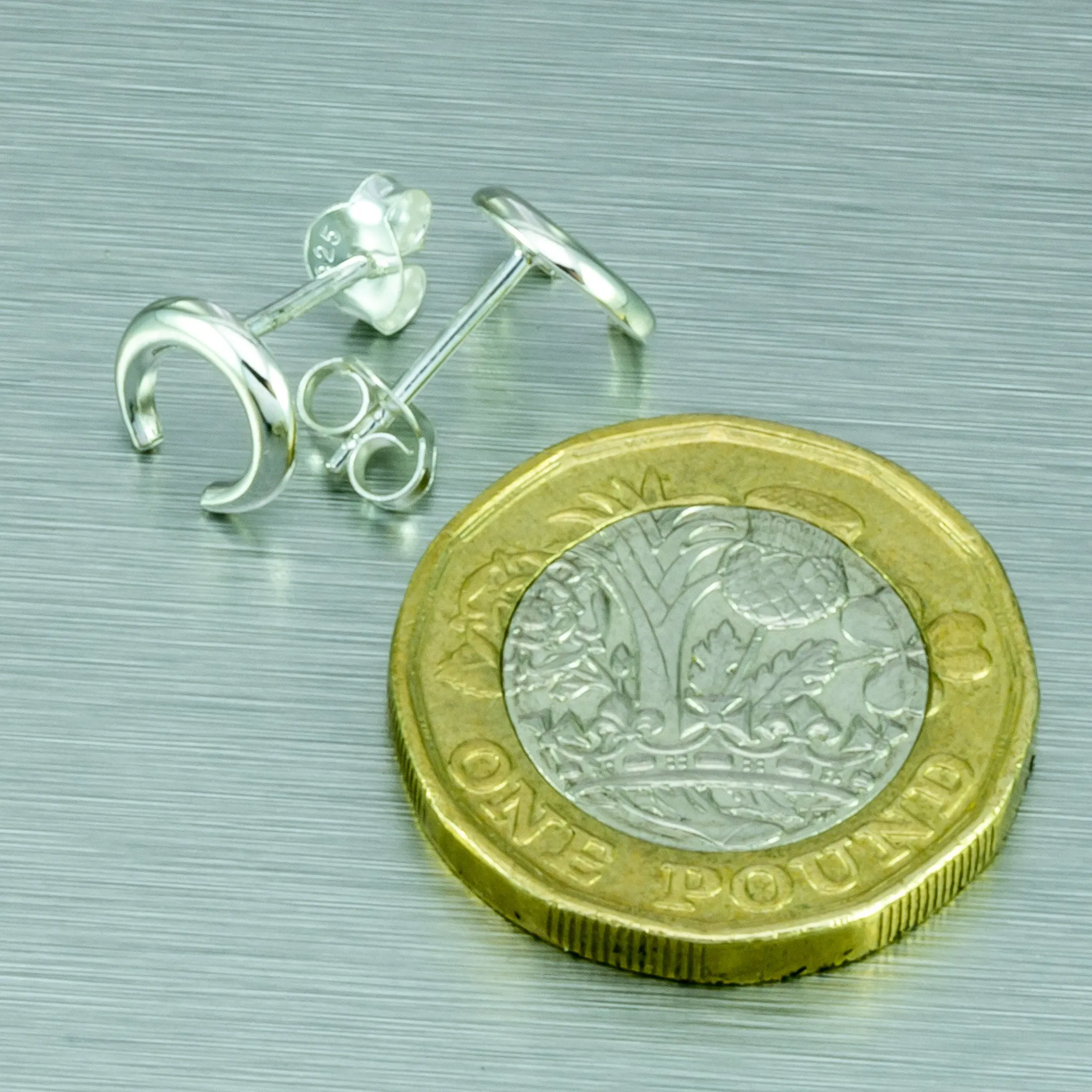 Crescent moon tiny silver studs