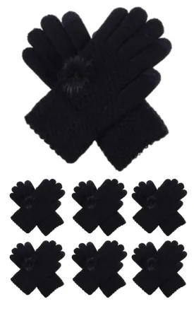 DBG7702BK 12PCS Pack All Black Solid Knit Pompom Glove