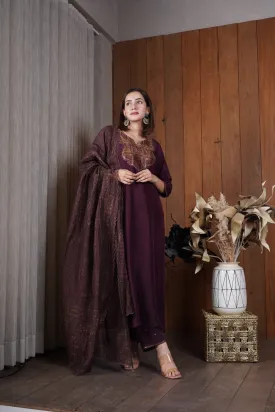 Deep wine silk yoke kurta set