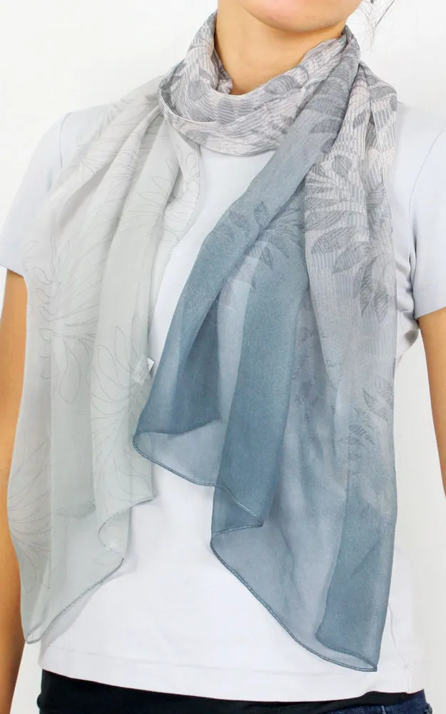 EAS9891 Leaf Print Ombre Chiffon Oblong Scarf