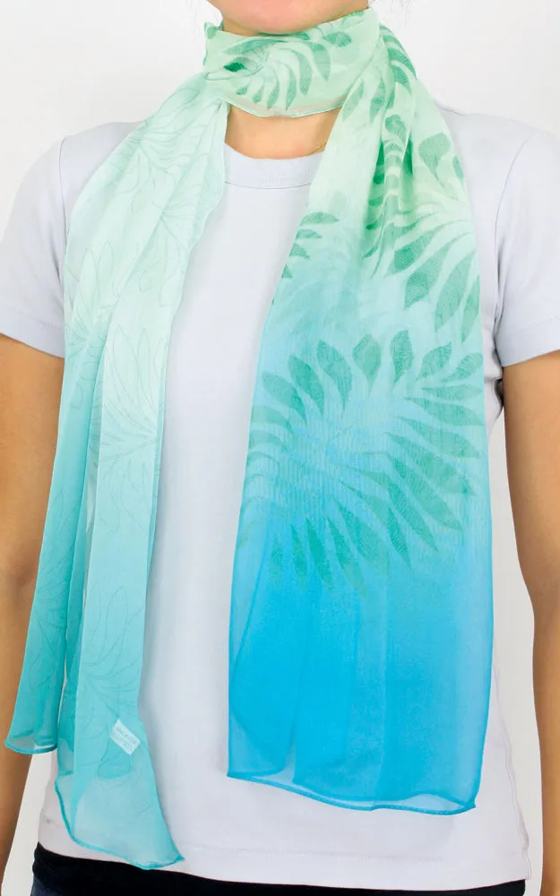 EAS9891 Leaf Print Ombre Chiffon Oblong Scarf