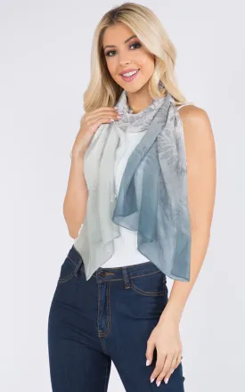 EAS9891 Leaf Print Ombre Chiffon Oblong Scarf