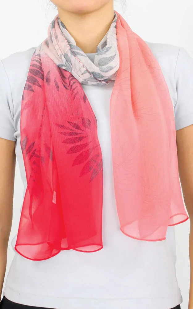 EAS9891 Leaf Print Ombre Chiffon Oblong Scarf