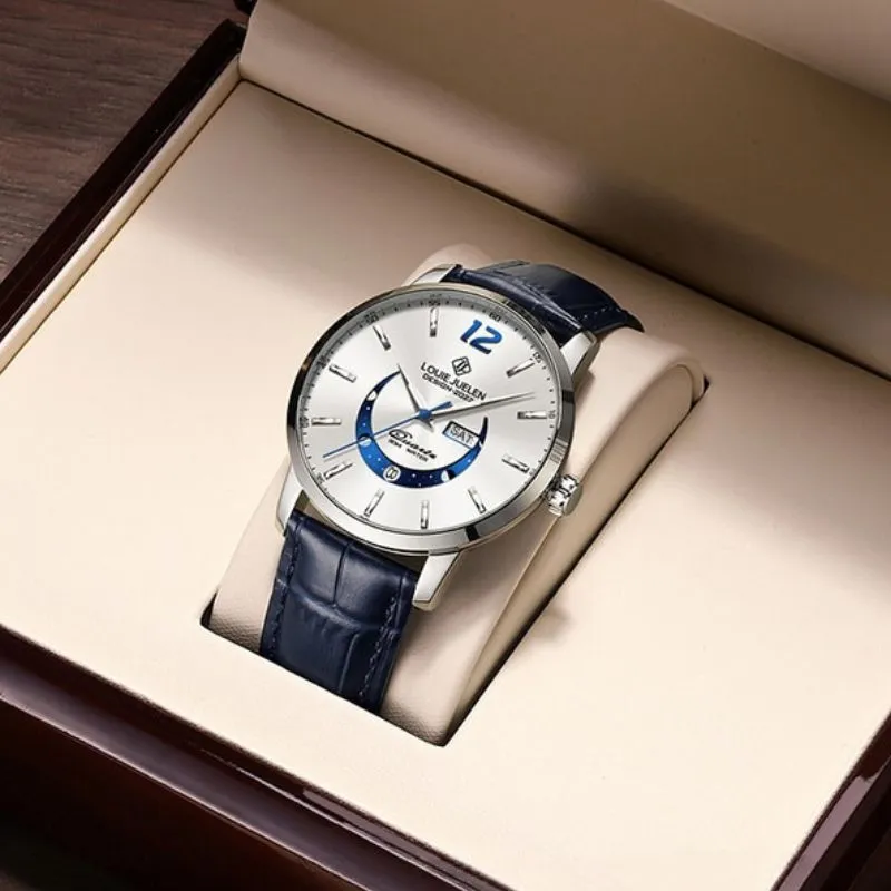 Elegant Moon Phase Watch with Luminous Week Calendar