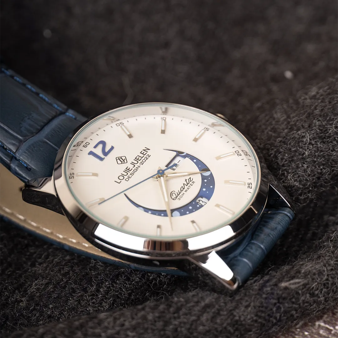 Elegant Moon Phase Watch with Luminous Week Calendar