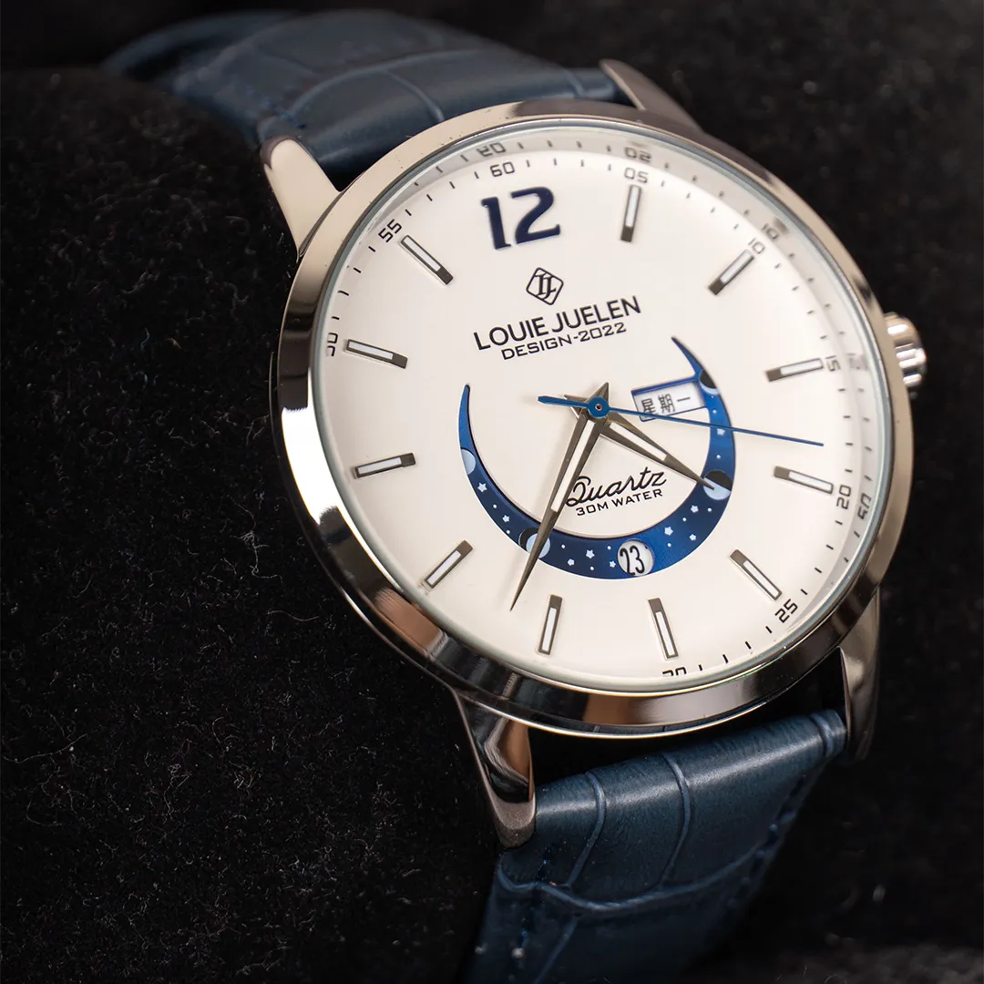 Elegant Moon Phase Watch with Luminous Week Calendar