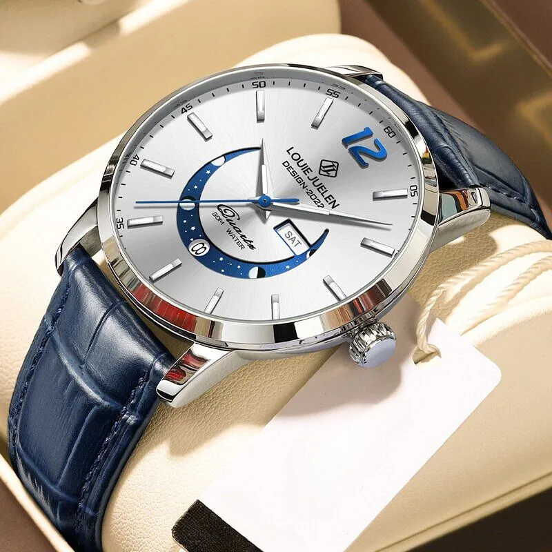 Elegant Moon Phase Watch with Luminous Week Calendar