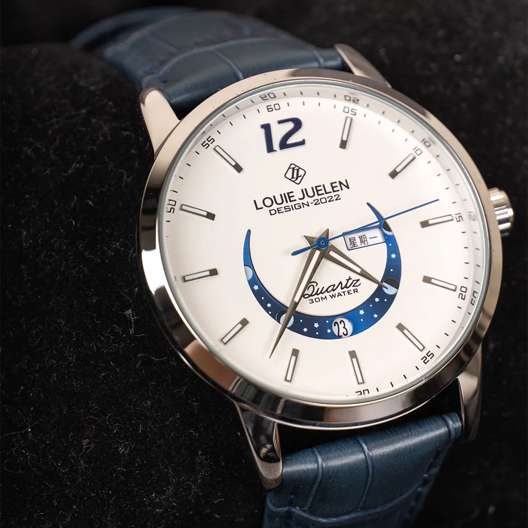 Elegant Moon Phase Watch with Luminous Week Calendar