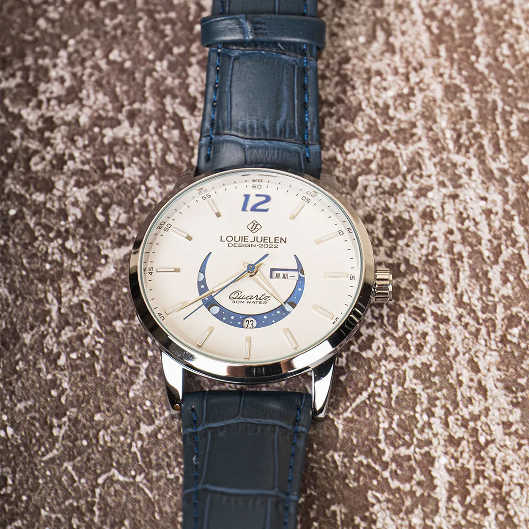 Elegant Moon Phase Watch with Luminous Week Calendar