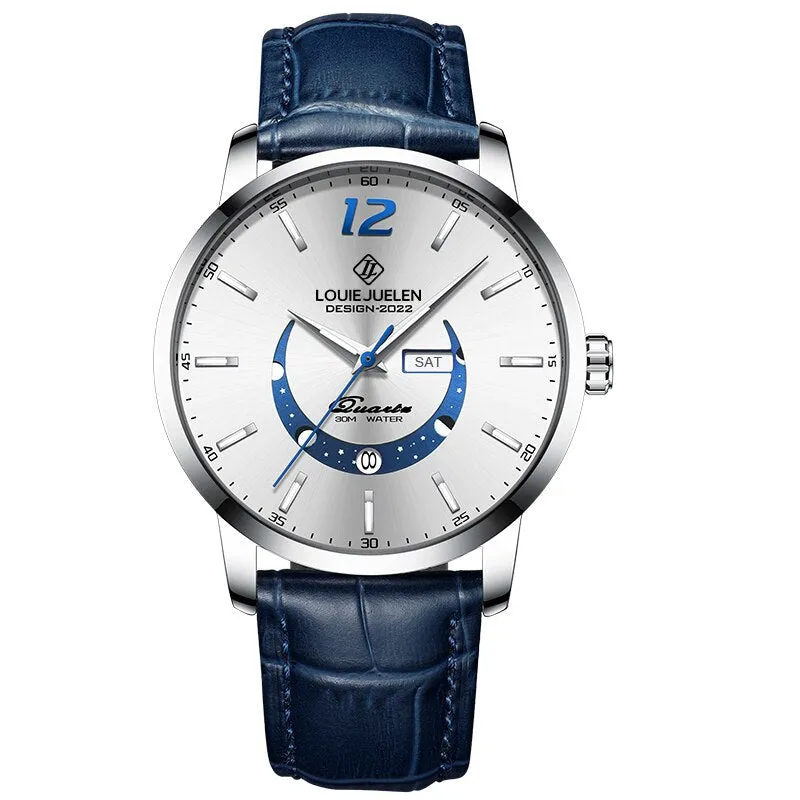 Elegant Moon Phase Watch with Luminous Week Calendar