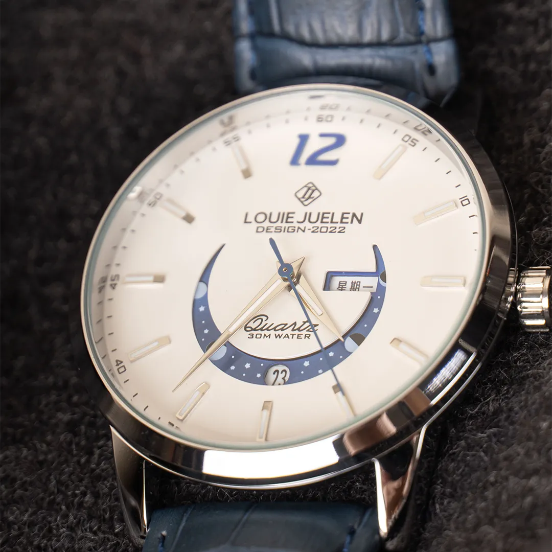 Elegant Moon Phase Watch with Luminous Week Calendar