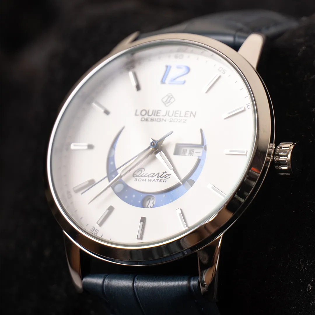 Elegant Moon Phase Watch with Luminous Week Calendar