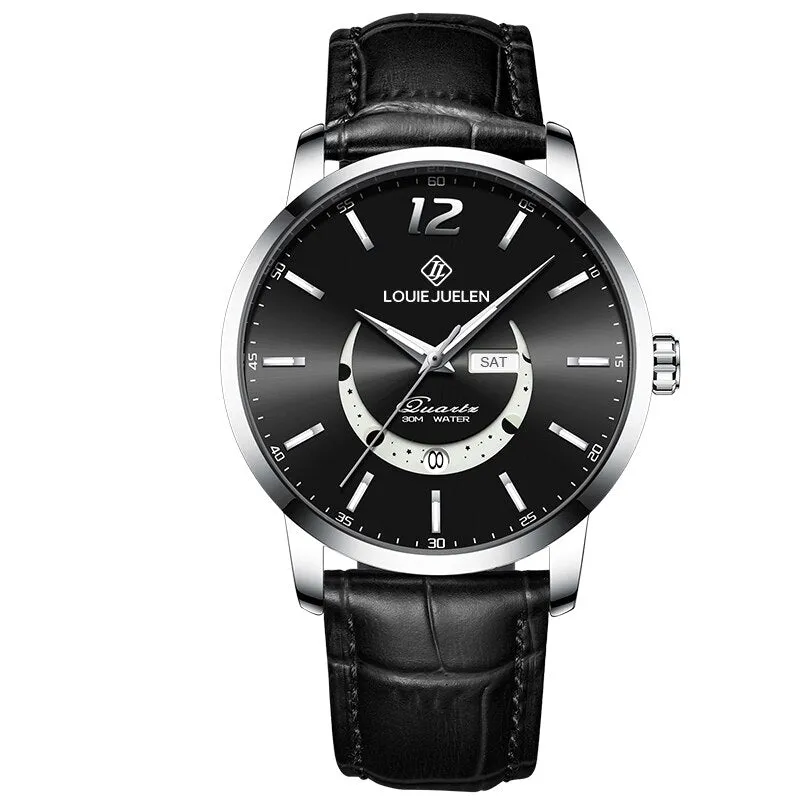 Elegant Moon Phase Watch with Luminous Week Calendar