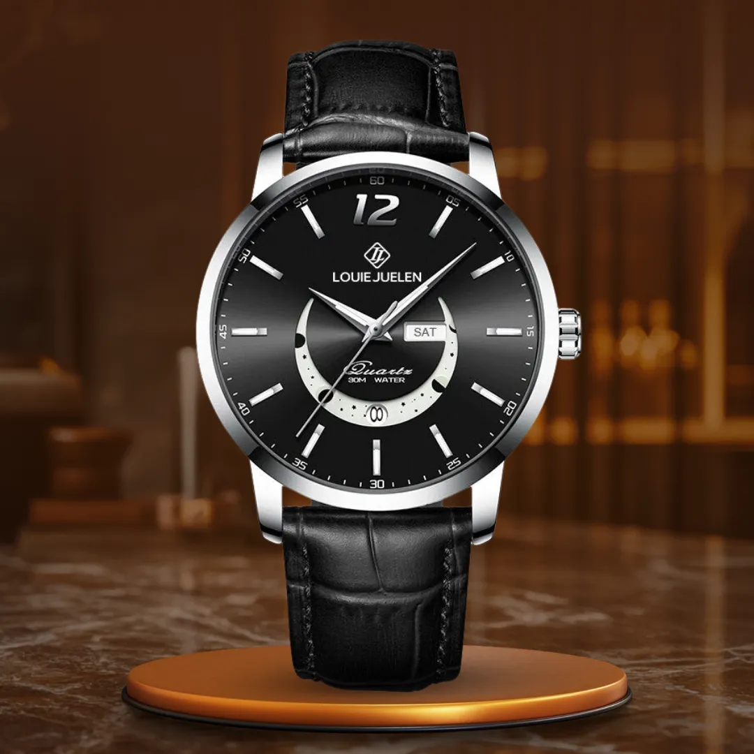 Elegant Moon Phase Watch with Luminous Week Calendar