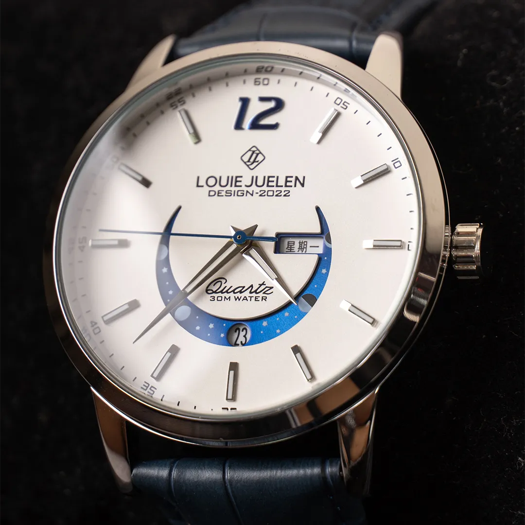 Elegant Moon Phase Watch with Luminous Week Calendar