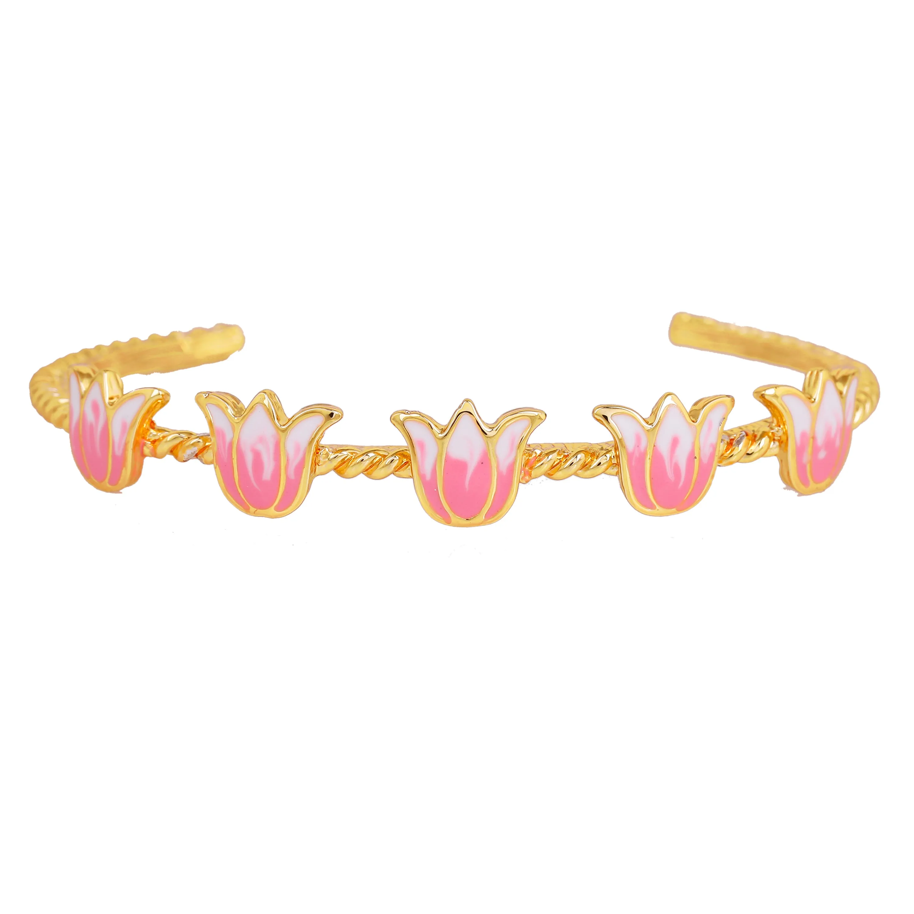 Estele Gold Plated Enchanting Lotus Designer Cuff Bracelet with Pink Enamel for Girl's & Women