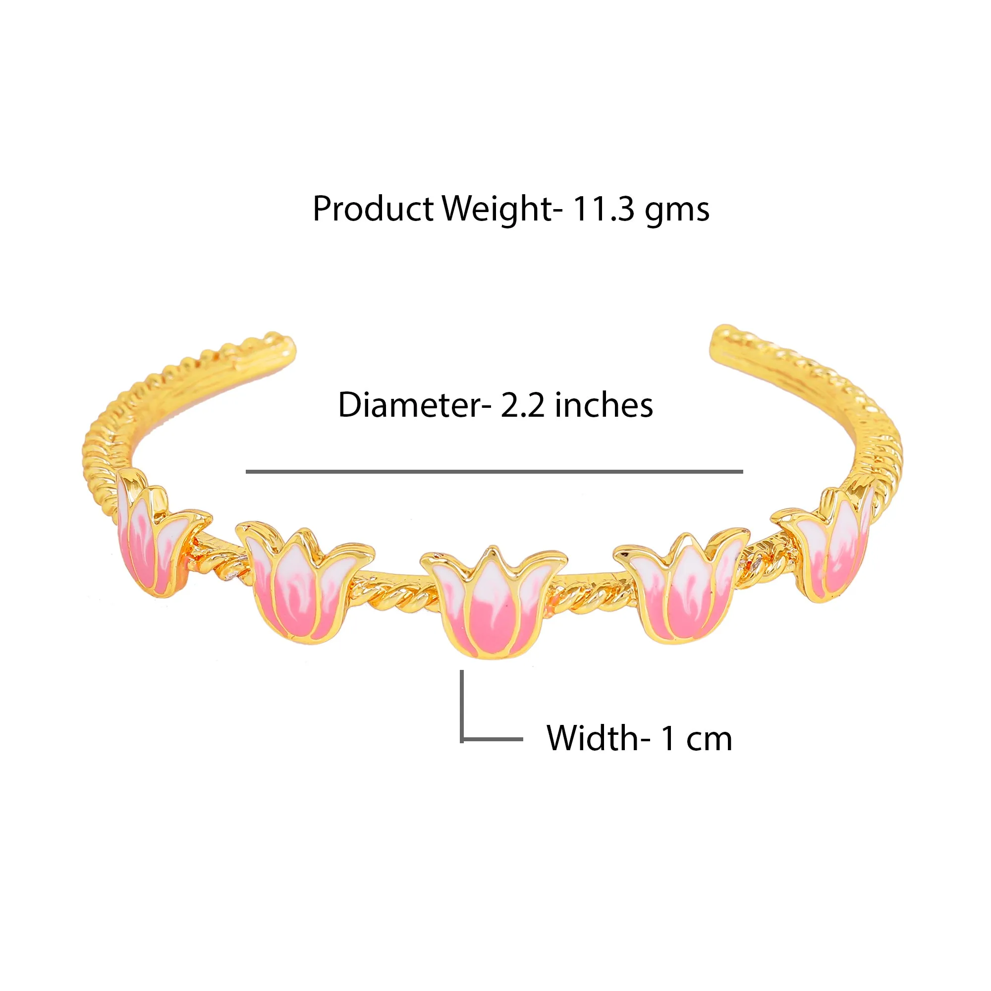 Estele Gold Plated Enchanting Lotus Designer Cuff Bracelet with Pink Enamel for Girl's & Women