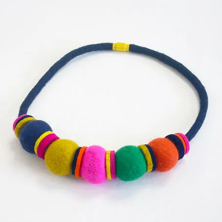 Felt bead necklace - multicolour