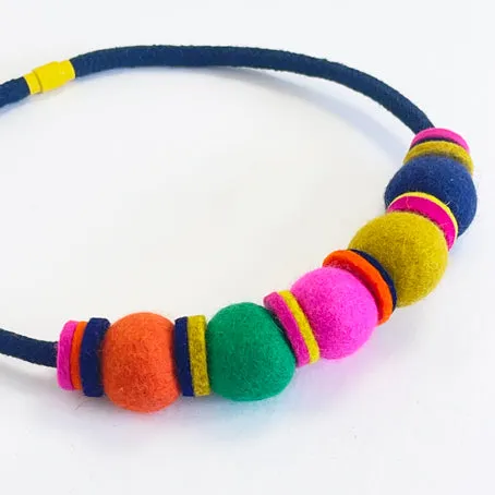 Felt bead necklace - multicolour