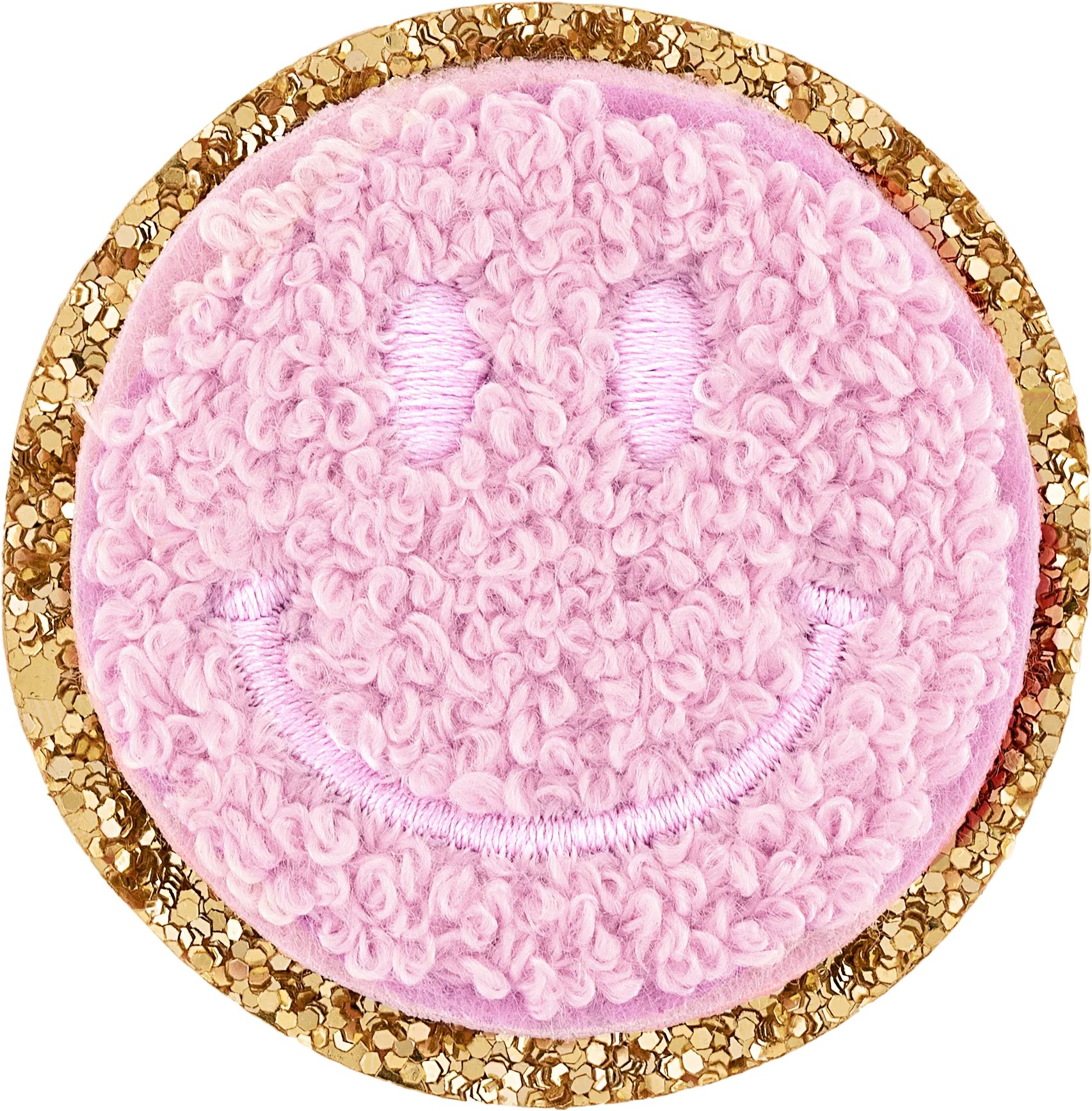 Flamingo Glitter Varsity Smiley Face Patch