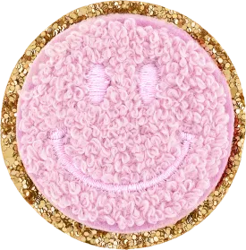 Flamingo Glitter Varsity Smiley Face Patch