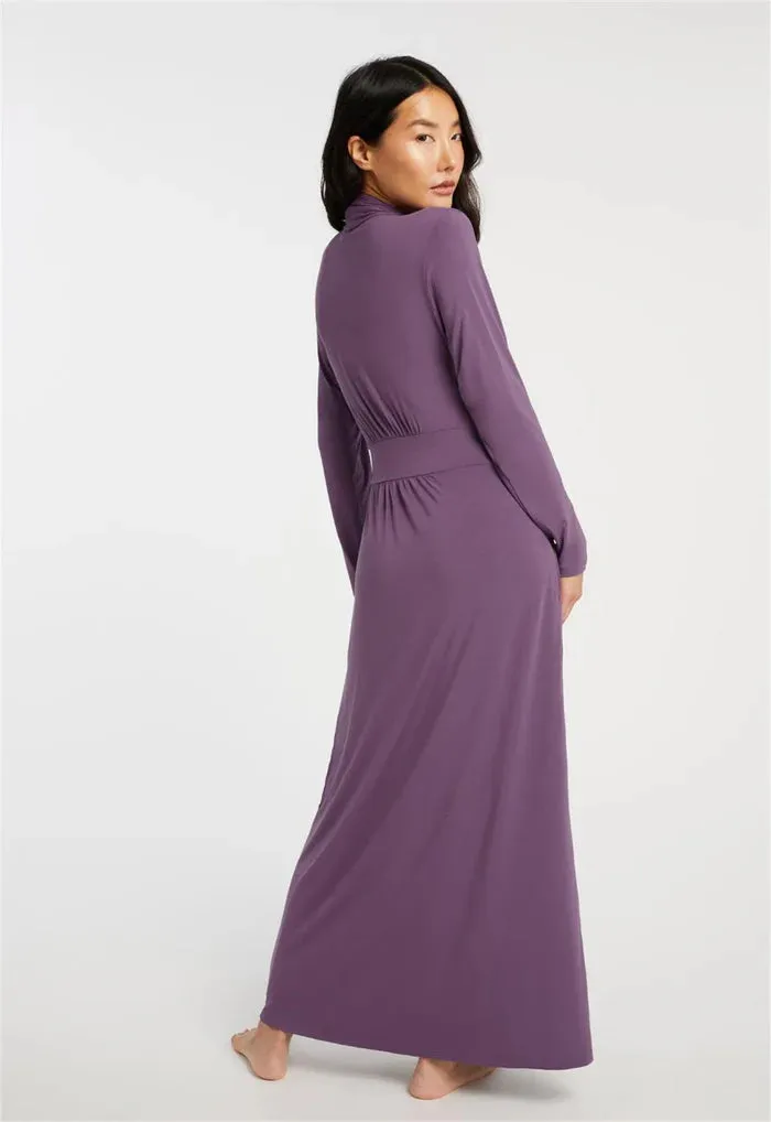 Fleur't Long Morning Robe with Silk Tie, Iris