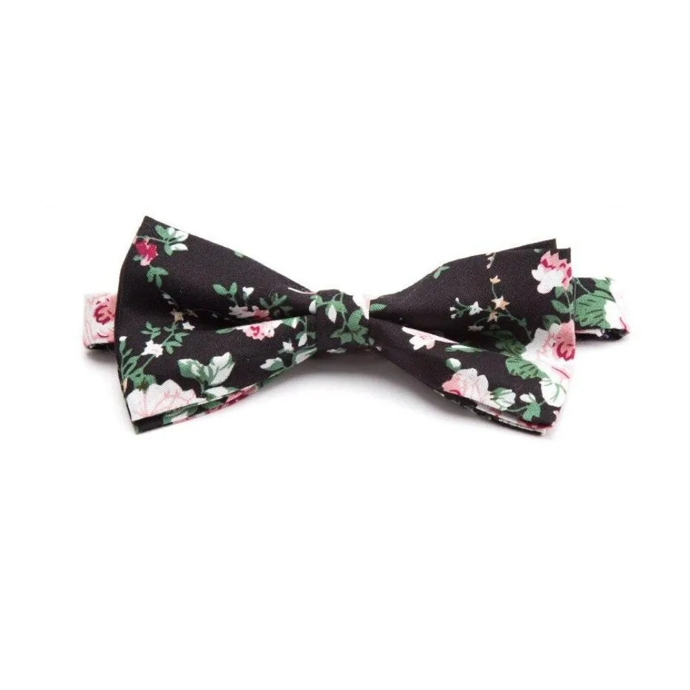 Flowered Cotton Bow Tie Pre-Tied