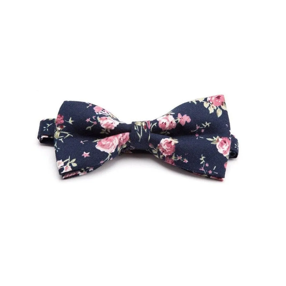 Flowered Cotton Bow Tie Pre-Tied