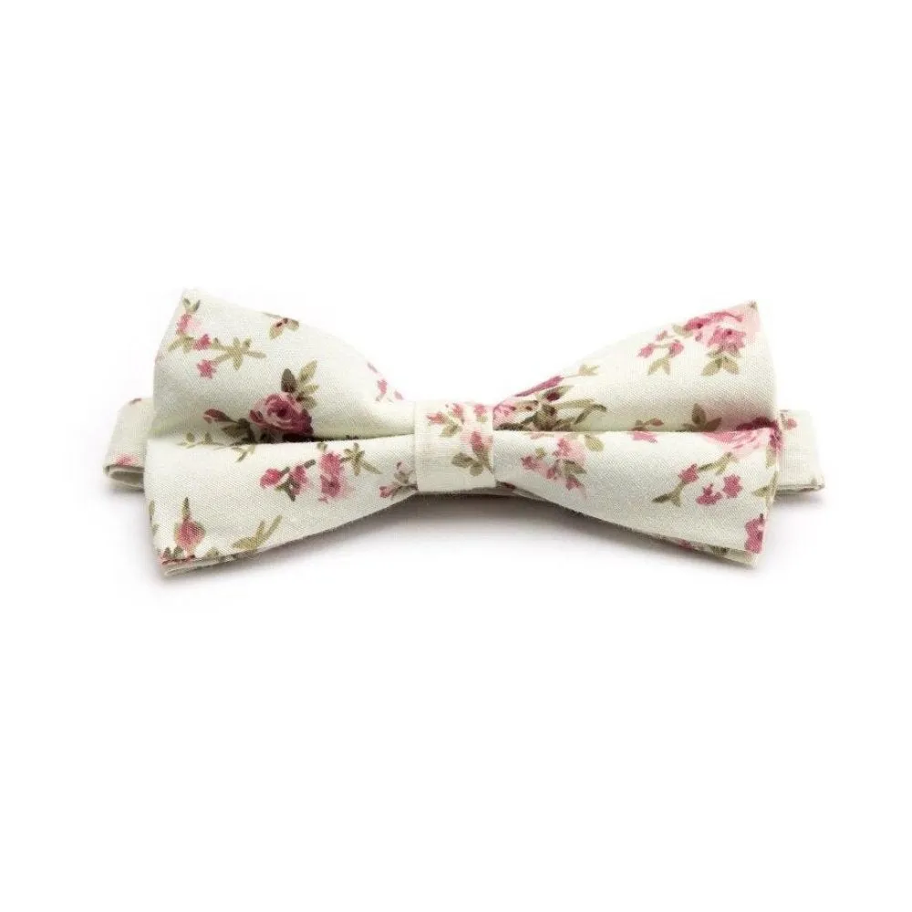 Flowered Cotton Bow Tie Pre-Tied