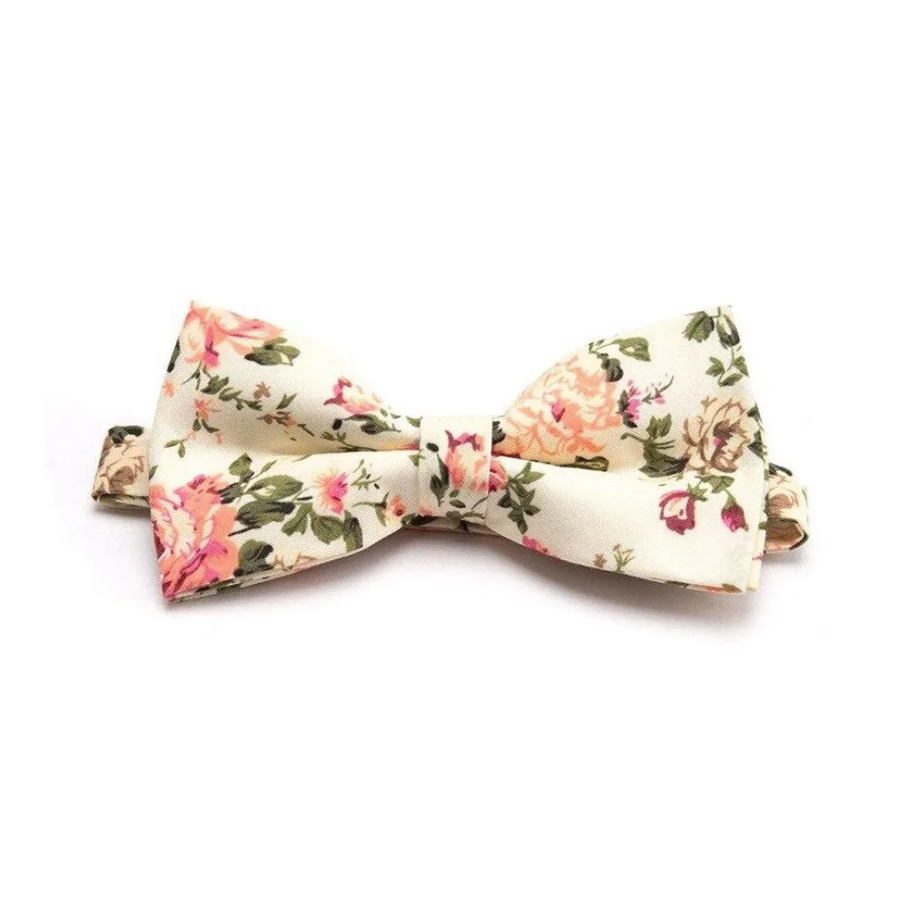 Flowered Cotton Bow Tie Pre-Tied